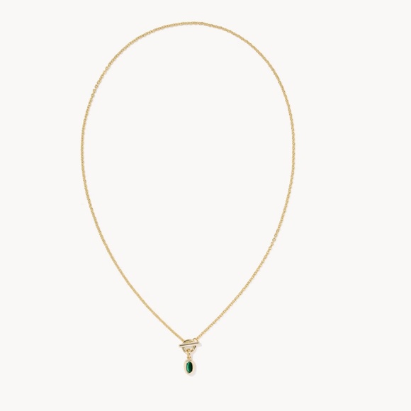 Kendra Scott Mini Elisa Toggle Gold Short Pendant Necklace in Green Tiger's Eye - Picture 3 of 5